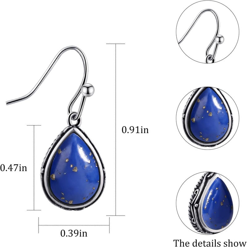 Teppdfann Store Vintage Teardrop Birthstone Dangle Earrings for Women Trendy, Gemstone Drop Earrings with Silver Hook Birthstone Jewelry for Christmas Gift - Image 3